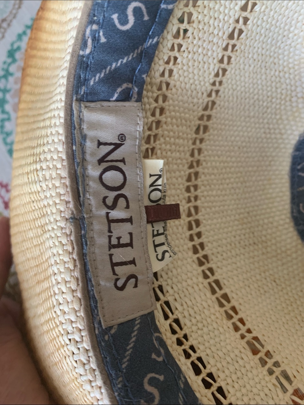 Stetson Cream Straw Hat with Blue Trim - Picture 10 of 12